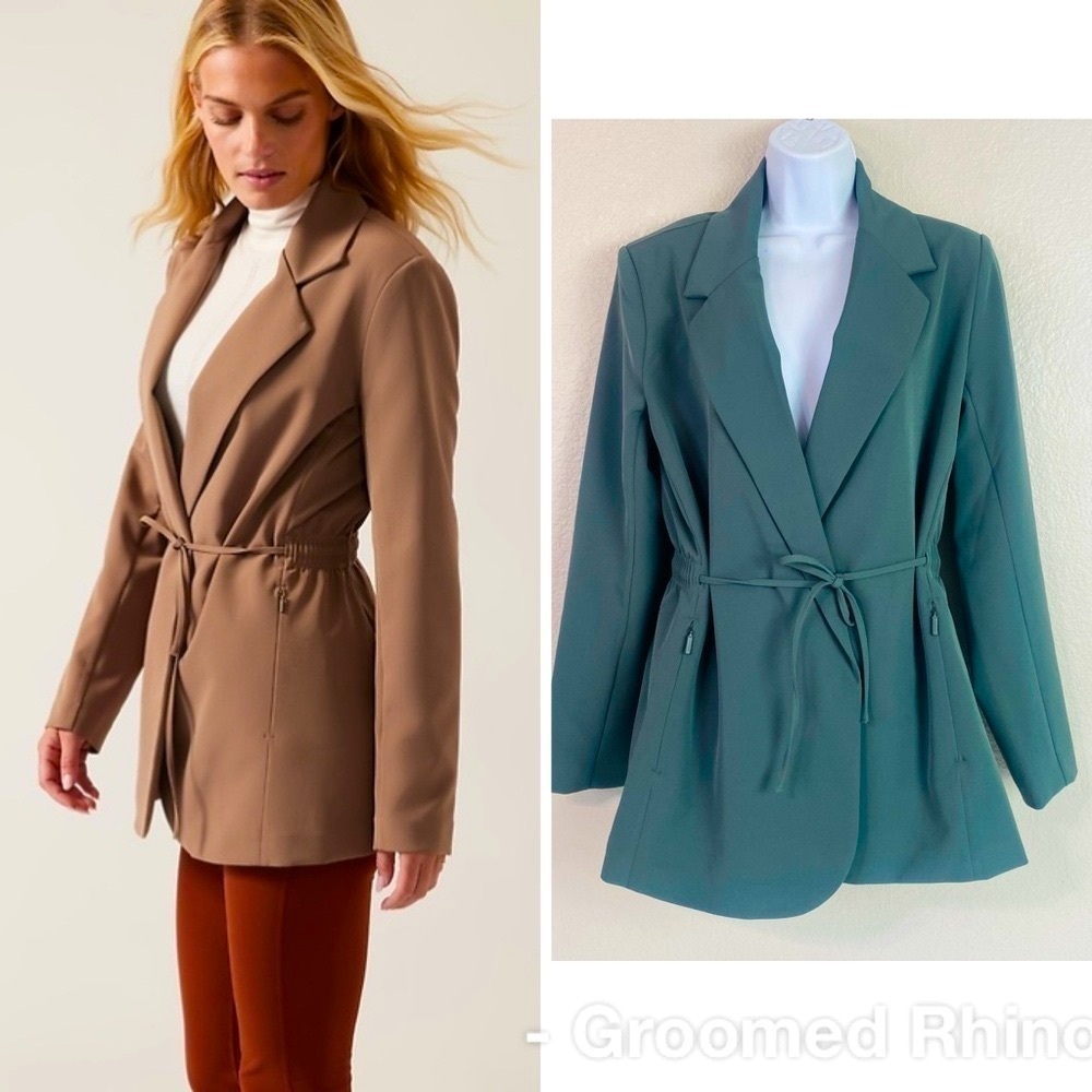 Athleta Endless Teal Primatwill Front Tie Blazer Size 10